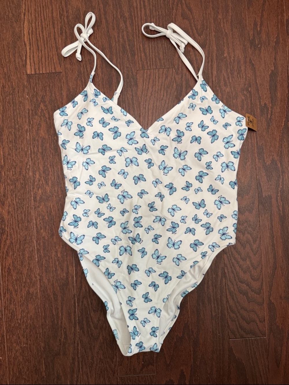 PINK Victoria's Secret White One-Piece with Blue Butterfly Print